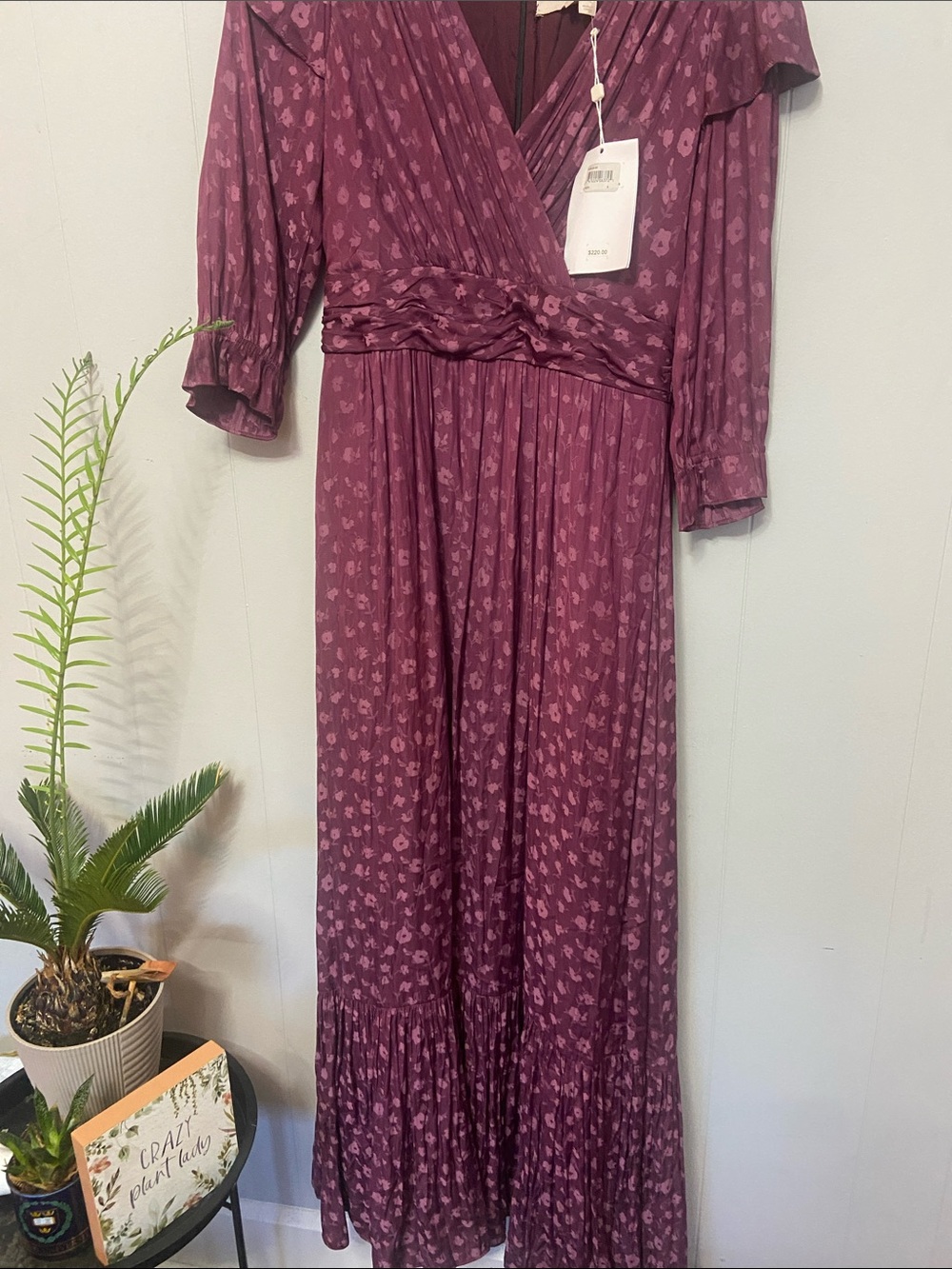 NWT Gal Meets Glam Plum Floral Pleated Tiered Maxi Dress Size 6 #Cottagecore